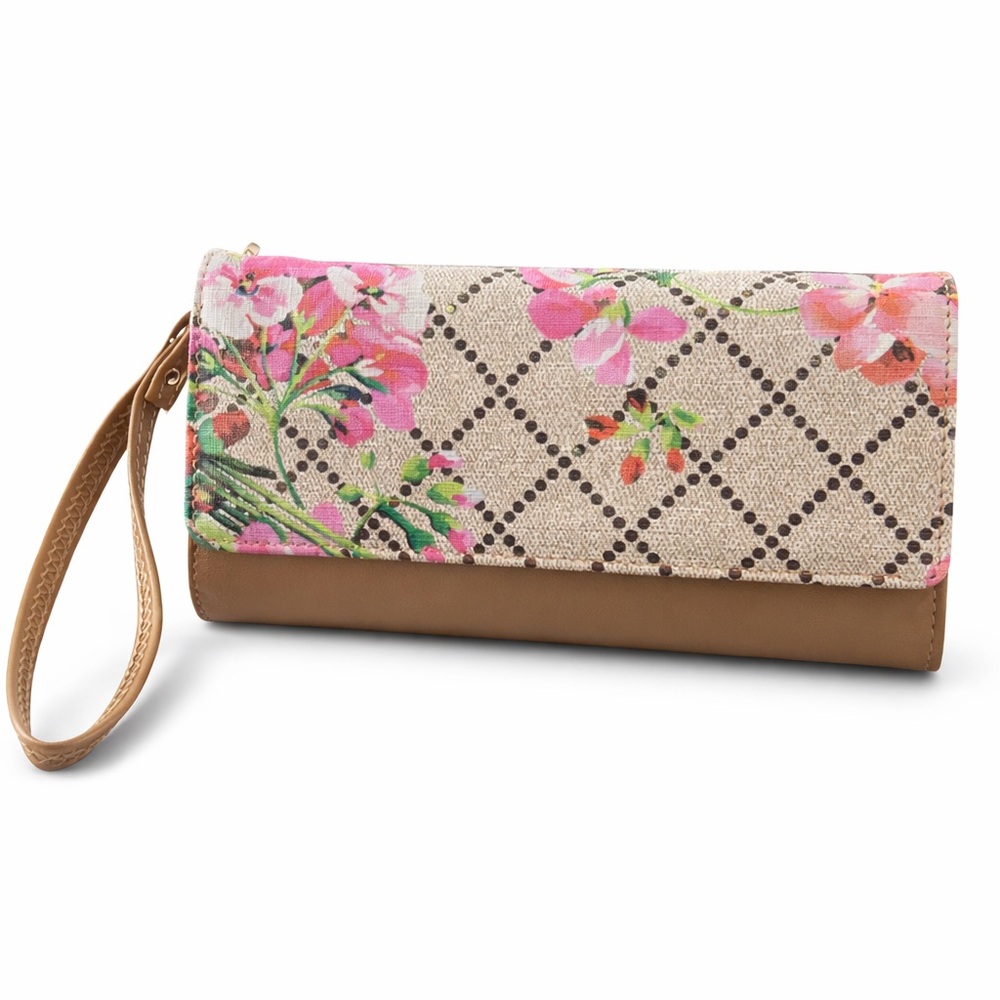 NWT - AR New York Floral Khaki Snap Wallet Wristlet Card Holder
